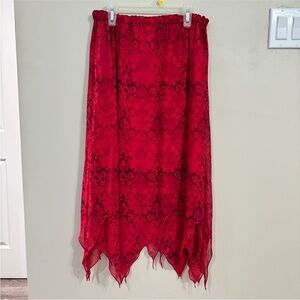 Chico’s Red Silk Handkerchief Hem Skirt